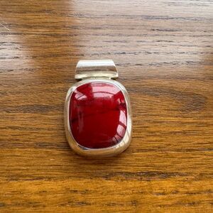 Vintage Silver Stamped Mexico 925 Pendant with Red Jasper Inlay